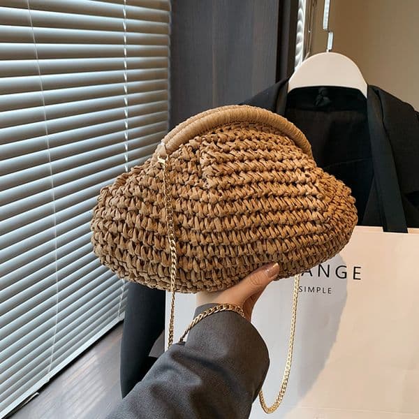 summer straw woven cross shaped bag fashionable and casual shell womens shoulder 240830