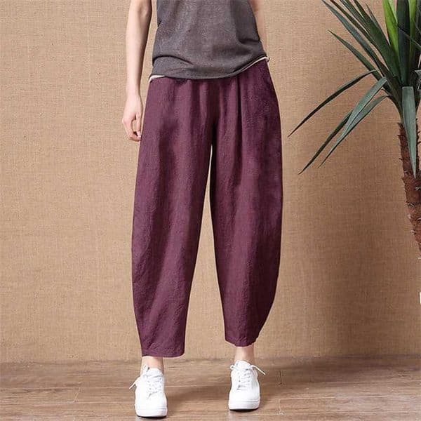 ShiMai Women's Cotton Linen Pants Elastic Waist Vintage Trousers Lady Loose Casual Pants S-2XL Retro Literary Cotton Trousers 211008