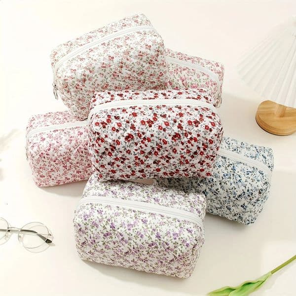 Matte makeup bag floral fashionable and cute travel organic cotton brush storage 240826