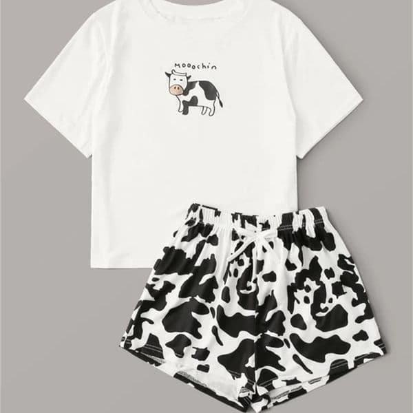 2020 Summer Pajamas for Women Print Tshirts Tops Leopard Shorts Loungewear Pajama Korean Casual Womens Two Piece Outfits T200429