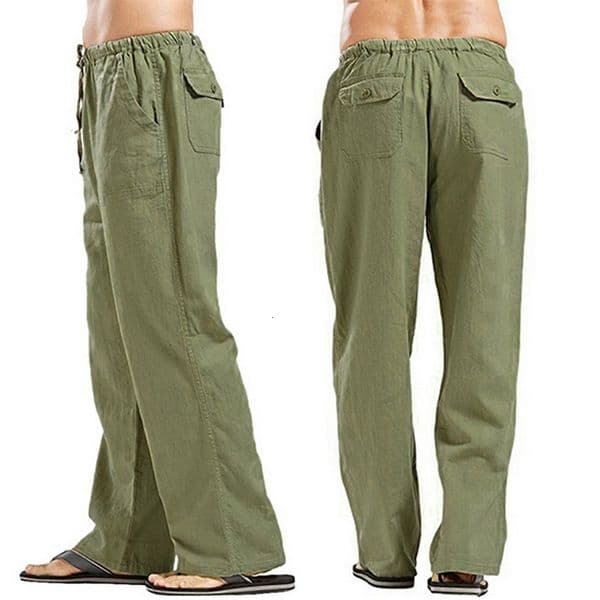 Men's Pants Summer Men Solid Color Linen Multi-Pocket Straight Casual Pants Plus Large Size Breathable Comfortable Drawstring Loose Trousers 230327
