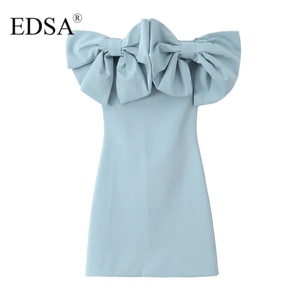 EDSA Womens Strap Zipper Party Evening Dress Womens Elegant 3D Bow Decoration Sexy Sleeveless Backless Ultra Thin Mini Dress 241125