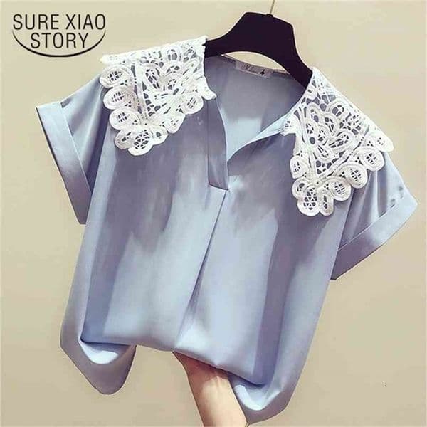 fashion womens clothing Summer of blouses Short Sleeve Shirts V collar blouse shirt tops 3512 50 210506