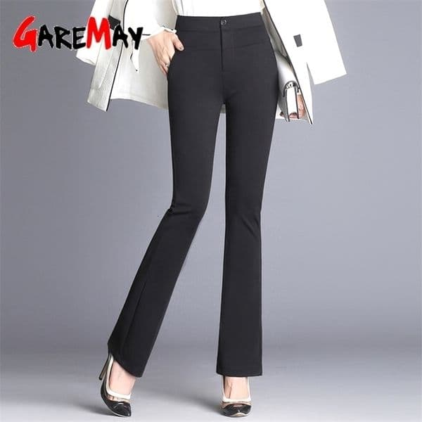 black high waisted bell bottoms office women's pants flared autumn skinny work wide leg plus size womens pants suit 201012