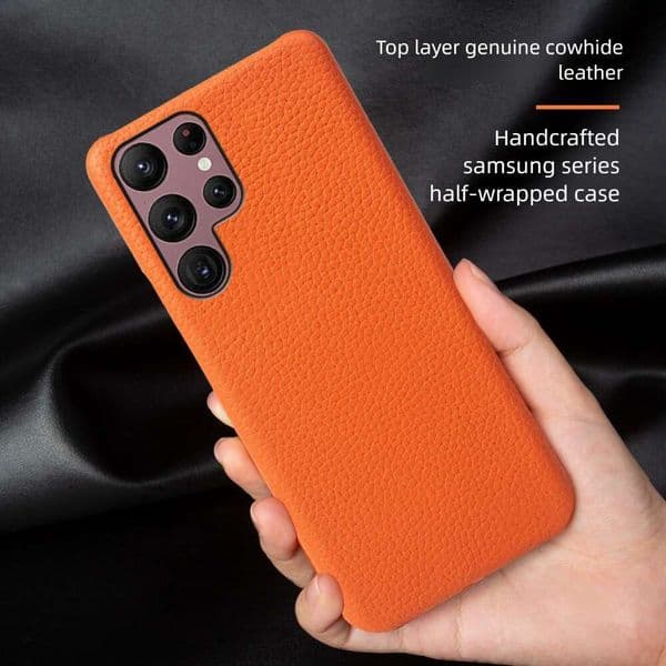Compatible Samsung Ultra Genuine Leather S23 Half Pack Niche S23U Protective Cover S24 Phone Case Shockproof