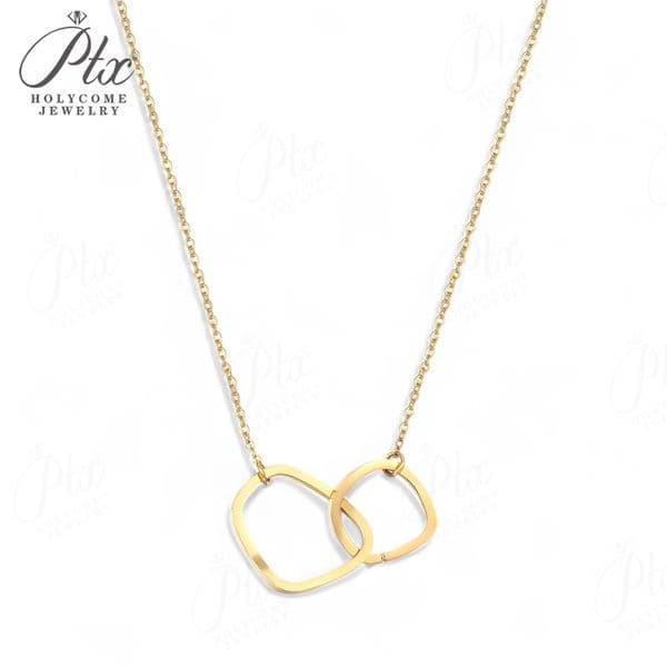 Stylish Interlocking Geometric Pendant Necklace Elegant Gold-Plated Jewelry for Women Modern Chic Fashion Piece Ideal for Holidays and Everyday Elegance