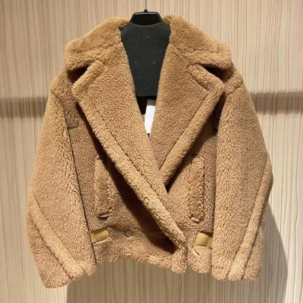 Winter fur coat real wool alpaca teddy bear womens thick leather jacket short streetwear S3595 240929