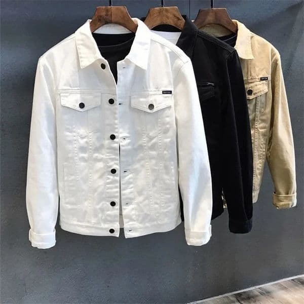 Spring Autumn Whitedenim Jacket Mens Casual Trendy Korean Style Denim Jacket For Men Fashionable Workwear Top 250519