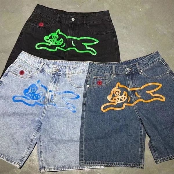 American denim shorts trendy personalized printed dog shorts three-quarter summer pants sports trendy streetwear shorts 240716