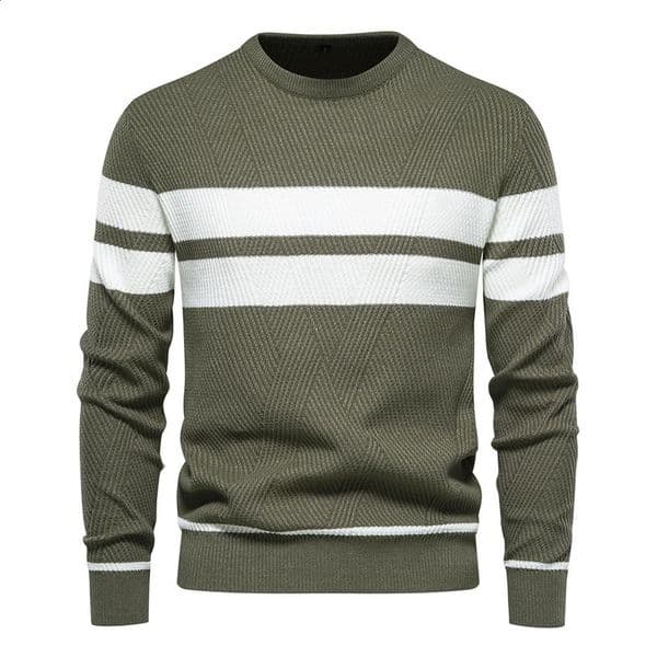 autumn Pullover mens sweater Oneck patch work long sleeved warm slim fit casual fashion clothing 240925