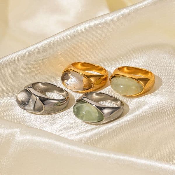 INS Internet Celebrity Trendy Gold Stainless Steel Resin Transparent Closed Ring Fashion Non-Fading Jewelry
