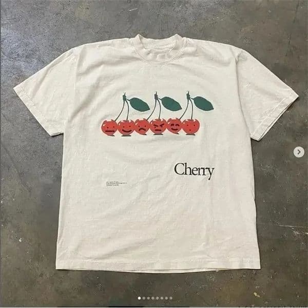 Summer Cherry Pattern Print Washed Round Neck T-shirt Gothic Classic Y2K Top Womens T-shirt Oversized Cotton T-shirt 240513