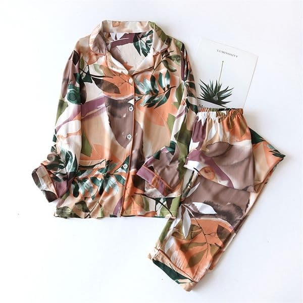 Women's Sleepwear Spring and autumn ladies cute cartoon floral viscose fiber pajamas two-piece long-sleeved home service cotton summer thin shorts 230515