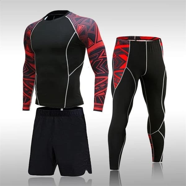 Mens sportswear MMA running fast drying sportswear compression fitness clothing training 3-piece sports tight fitting clothing 241205