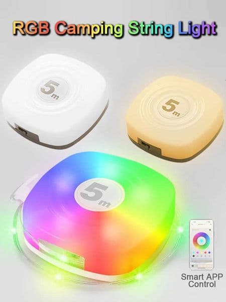 LED Camping String Light Outdoor Waterproof RGB Bluetooth Control Strowable USB Rechargeable Atmosphere Night Light Tent Camp X250924