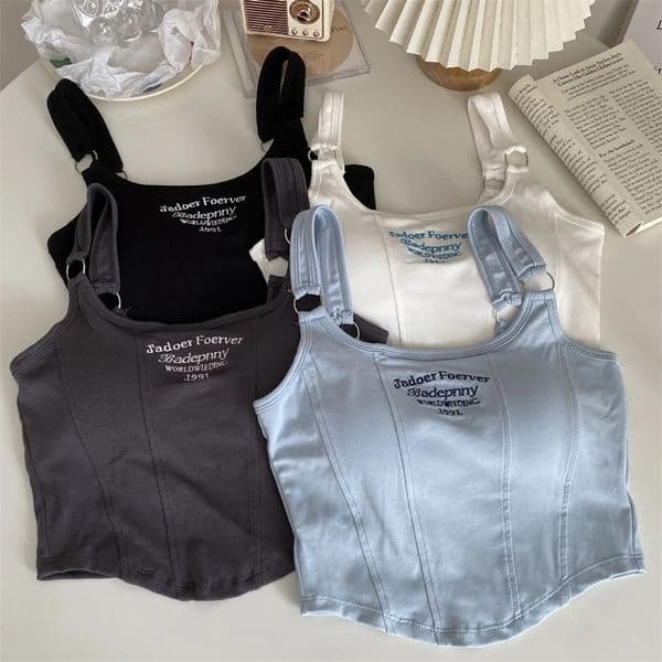 Striped bra pad sexy vest Y2K solid color short sleeved womens T-shirt vest exposed vest sleeveless exposed vest 250327