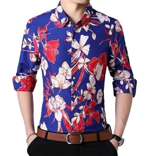 Mens Beach Hawaiian Shirt Autumn Long Sleeve Shirt Men Clothing Casual Cotton Button Down Floral Shirts 5XL 6XL 7XL 210412