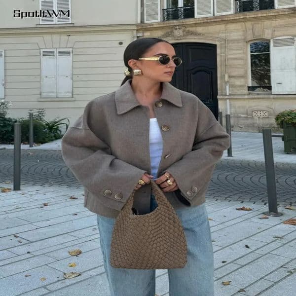 Fashion single chest lapel solid cotton blend jacket for women long sleeved bedding coat autumn womens office street coat 241115