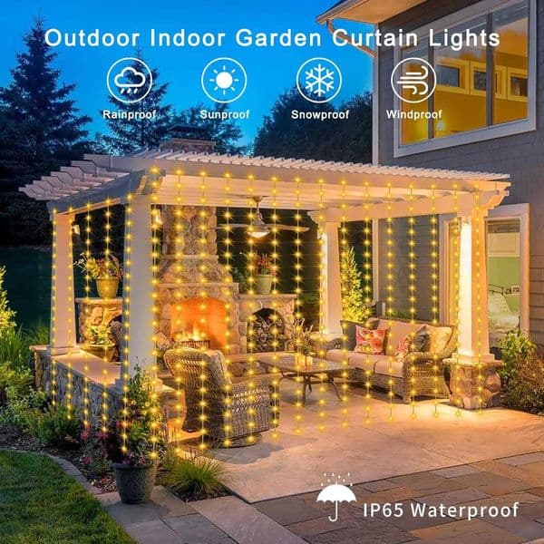 Outdoor Solar Curtain Light String Lights Garden Yard Pavilion Fairy Garland String Lights Holiday Wedding Decor Light W250925