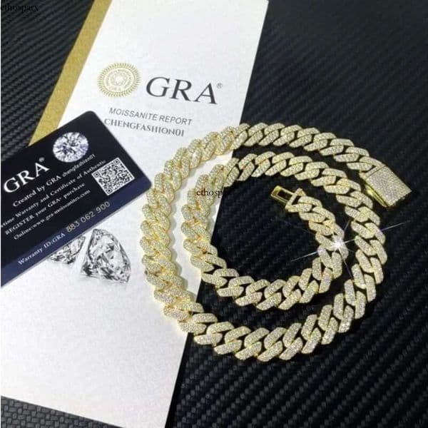 Classy Men's Sterling Sier Necklace with Exquisite 18mm Moissanite Stones - Contemporary 3 Rows Cuban Style aaa aaa