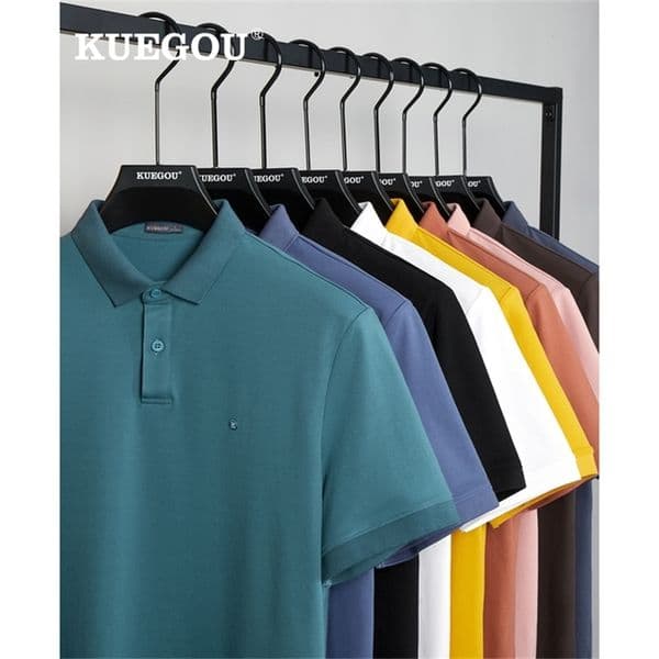 Men's Polos KUEGOU Fashion Clothing Polo Shirt Short Sleeves High Quality Breathable Slim Letter Embroidery Summer Top Plus Size 6499 230211