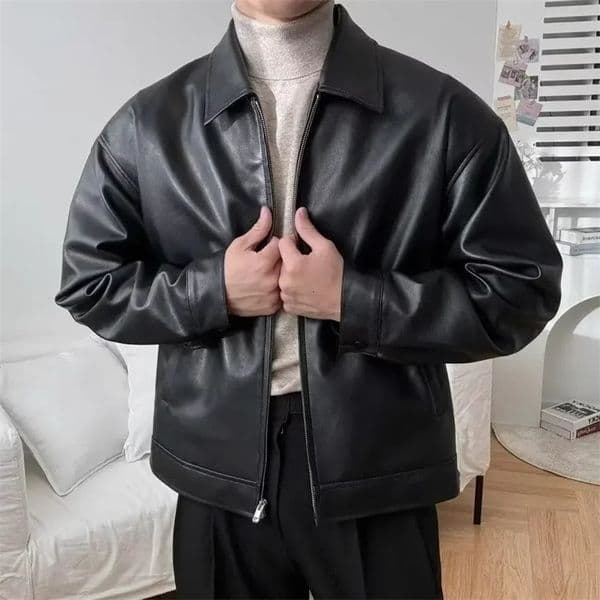 Trendy Autumn Mens Leather Jacket Lightweight Casual Sports Motorcycle Vest Fashionable Korean Style Fit Baseball Uniform 250109