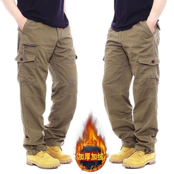 Winter cotton pants mens doublelayer wool cargo waterproof 240822