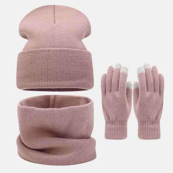 knit beanies snood gloves sets 3pcs for wen men unisex solid color winter hats sets simple classic black white gray red fushia X250925