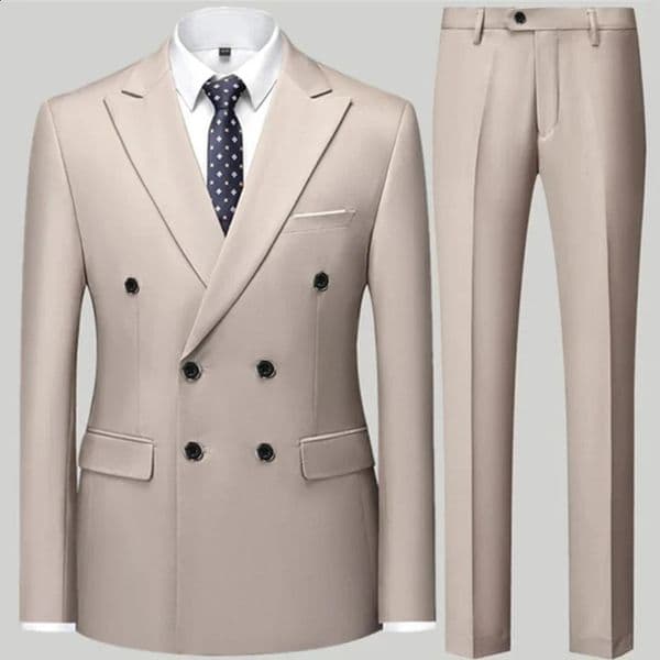 mens casual boutique double corset mensmens business suit jacket pants 2piece set 240824