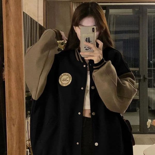 Lazy Style Baseball Jacket for Women in Autumn and Spring Plush Thickened Retro Loose Fitting Cardigan Sweater Fashion 240715