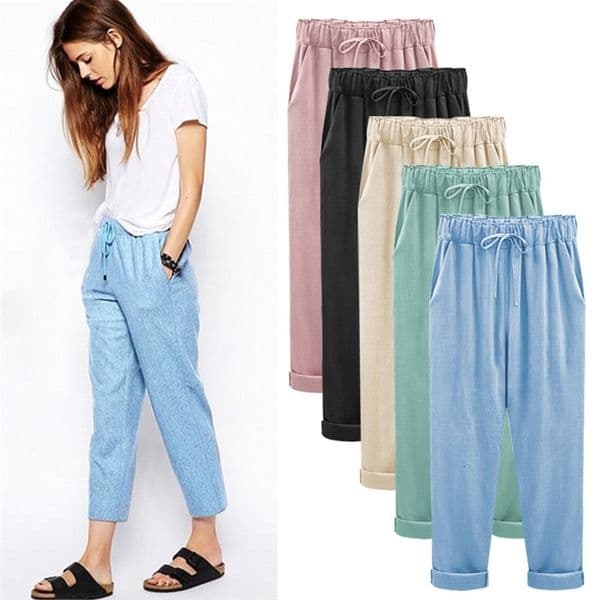 Women's Pants Capris Cotton Linen Pants Elastic high Waist Ankle Length Casual Women Loose spring pants 230421