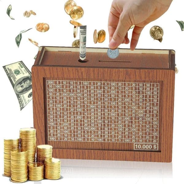 Wooden Piggy Banks Cash Boxes Reusable Assembled Cash Boxes Home Decorations with Savings Goals and Figures 3000/10000 250117