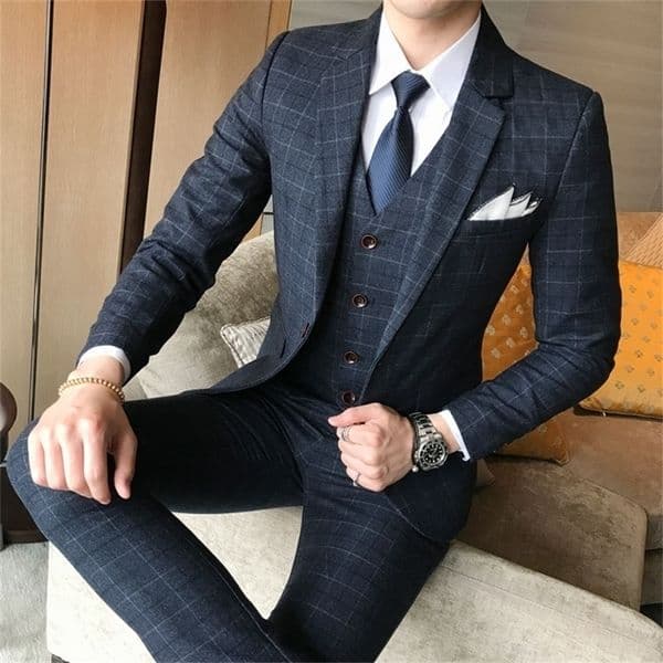 Men's Suits Blazers Blazer Vest Pants Men's Fashion Boutique Lattice Business Casual Suit Stage Groom Wedding Dress Performance Costume 220909