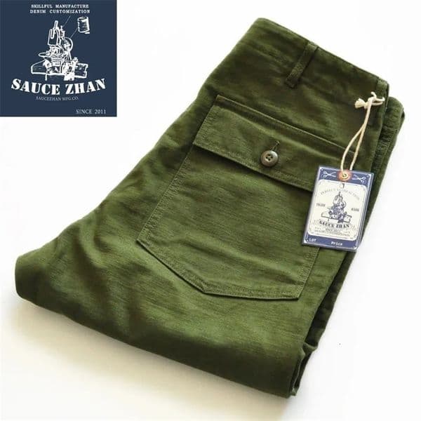 Men's Pants SauceZhan OG-107 Fatigue Utility Pants Military Pants VINTAGE Classic Olive Sateen Men's Baker Pants Satin Cotton Straight Fit 231129