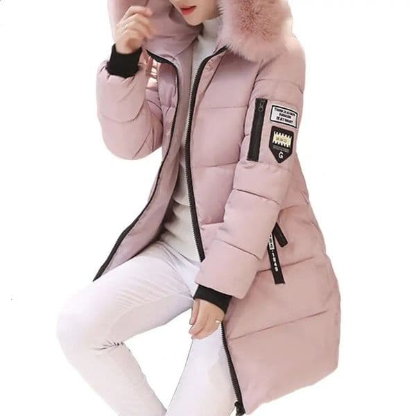 Winter Jacket Womens Fur Necklace Long Basic Thick Cotton Mat Parkas Wear w240822