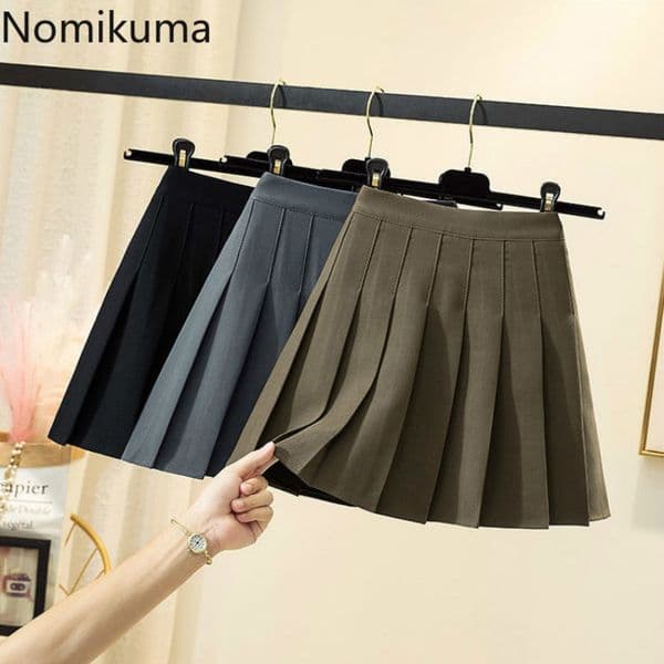 Nomikuma High Waist Thick Pleated A-line Skirts Korean Sweet Spring New Women Skirt Causal Solid Faldas Mujer 6E046 210427