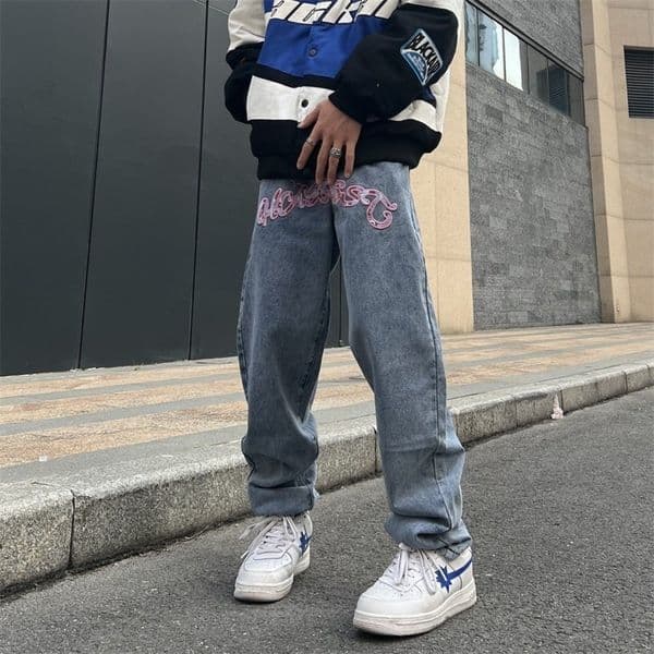 Men's Jeans Y2K retro street print alphabet star jeans men and women hip-hop high street spring and autumn loose straight drag casual pants 230821