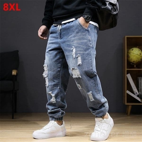 Men's Jeans Large Size Men's Winter Jeans Men's Stretch Elastic Men's High Waist Plus Size Aperture Jeans 8XL 7XL Tear Jeans 230412