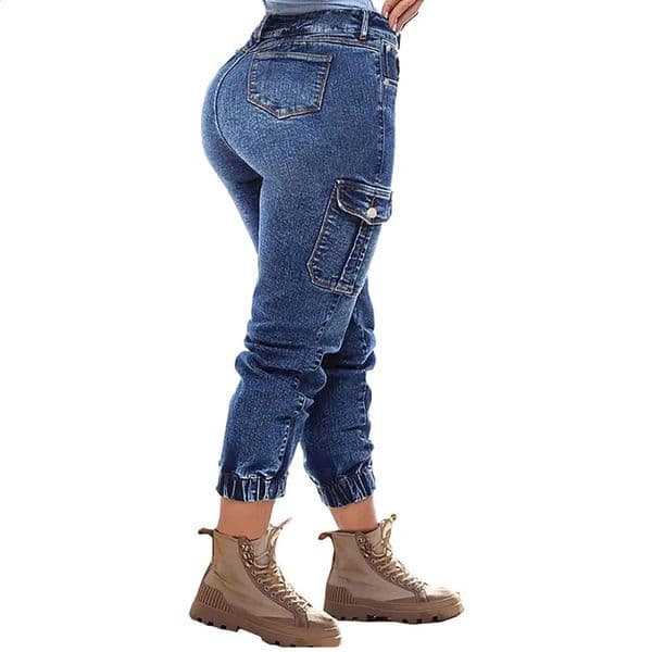Huangs Sexy Butt Lifting Womens Cargo Denim Jeans High Stretchy Flap Pocket Ripped Ladies Curvy Fashion Pants T16 250206