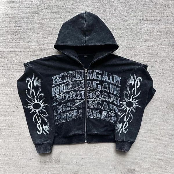 American retro Gothic letter printed hoodie mens Y2K streetwear Harajuku loose casual zipper sweatshirt couple style clothing 240816