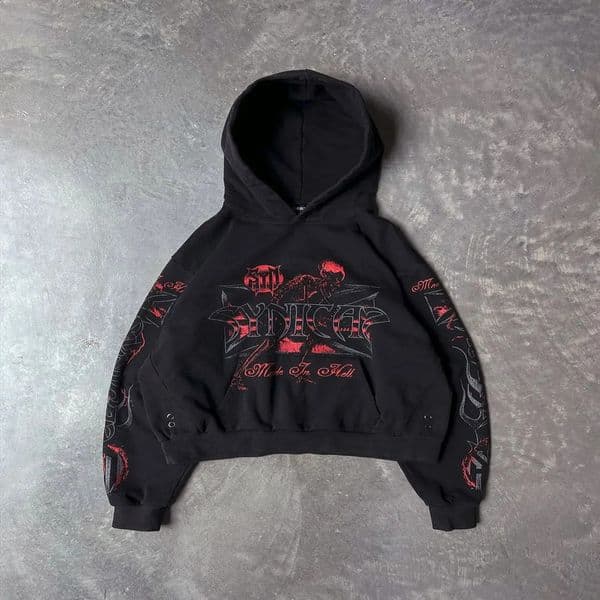 Y2K streetwear Gothic hooded sweatshirt punk letter printing plus size long sleeved hiphop Oneck loose couple casual top 240816