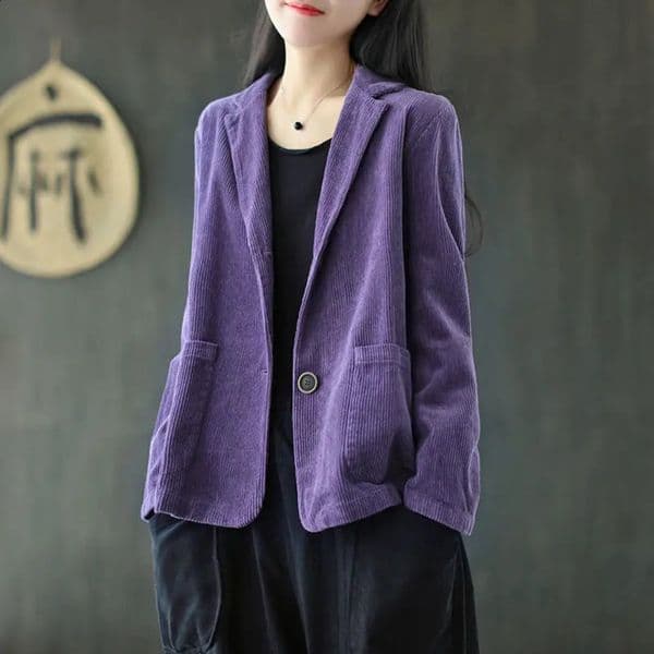 Harajuku Corduroy Jackets Korean Cute Solid Color Long Sleeve Lapel Neck Nglebreasted Casual Double Pocket Cardigan Coat 240801