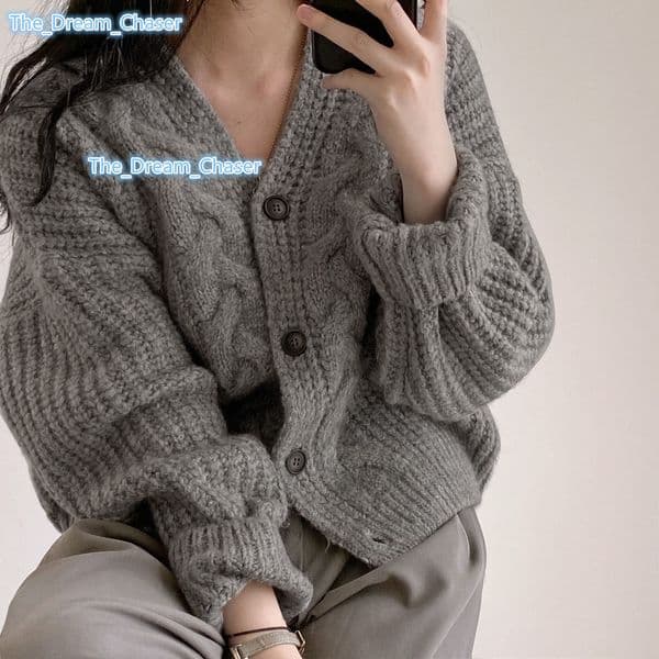 Autumn and Winter Singlebreasted VNeck Knitted Cardigan Women Solid Long Sleeve Twist Casual Tops Lady Sweater Coat