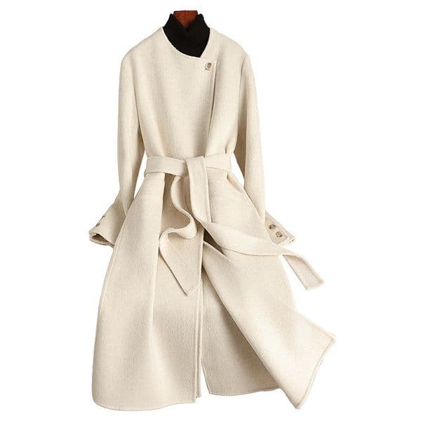 D4279 New autumn and winter double-faced wool coat, extended style, over-knee lace-up, slim fit, high-end feel