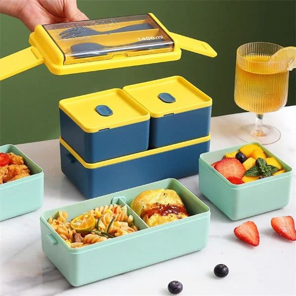 Portable Leakproof Sealed Lunch Box For Kids With Fork Spoon Single/double layer Microwave Bento Boxes Food Storage Container 250423