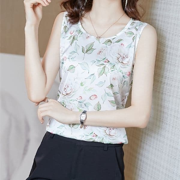Camisoles Tanks Women's Shirt Camisole Summer Fashion Sexy Shirt O-Neck Sleeveless Women's Top Flower Tank Top Elegant Women's Top 230410