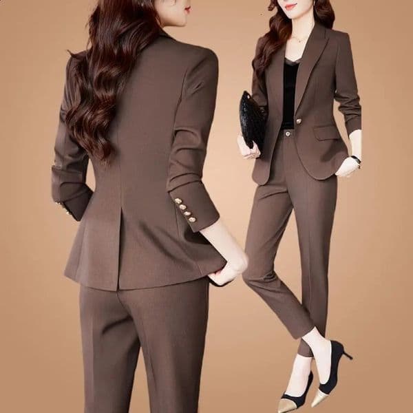 Womens Autumn Fashion Professional Suit Matching Set Korean Elegant Casual Blazer Coat Pants Twopiece Female Clothing 240729