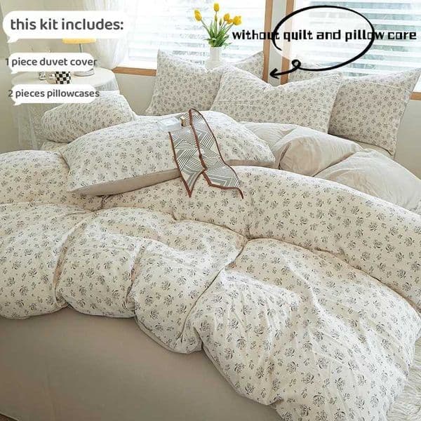 3pcs light gray Duvet Cover Set 1Duvet Cover 2Pillowcase Without Core Fresh Flower Print Bedding Set Soft Comfortable Z250925