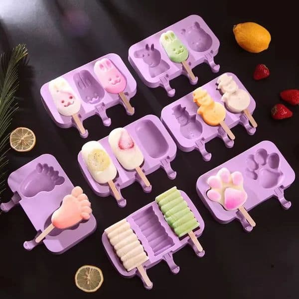 Silicone Ice Cream Mold Popsicle Siamese Molds with Lid DIY Homemade Ice Lolly Mold Cartoon Cute Image Handmade Kitchen Tools 250512