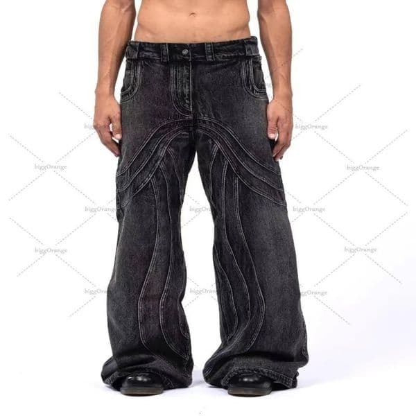 Retro street hiphop washed jeans for men Y2K streetwear loose and casual high waist wide leg 240819